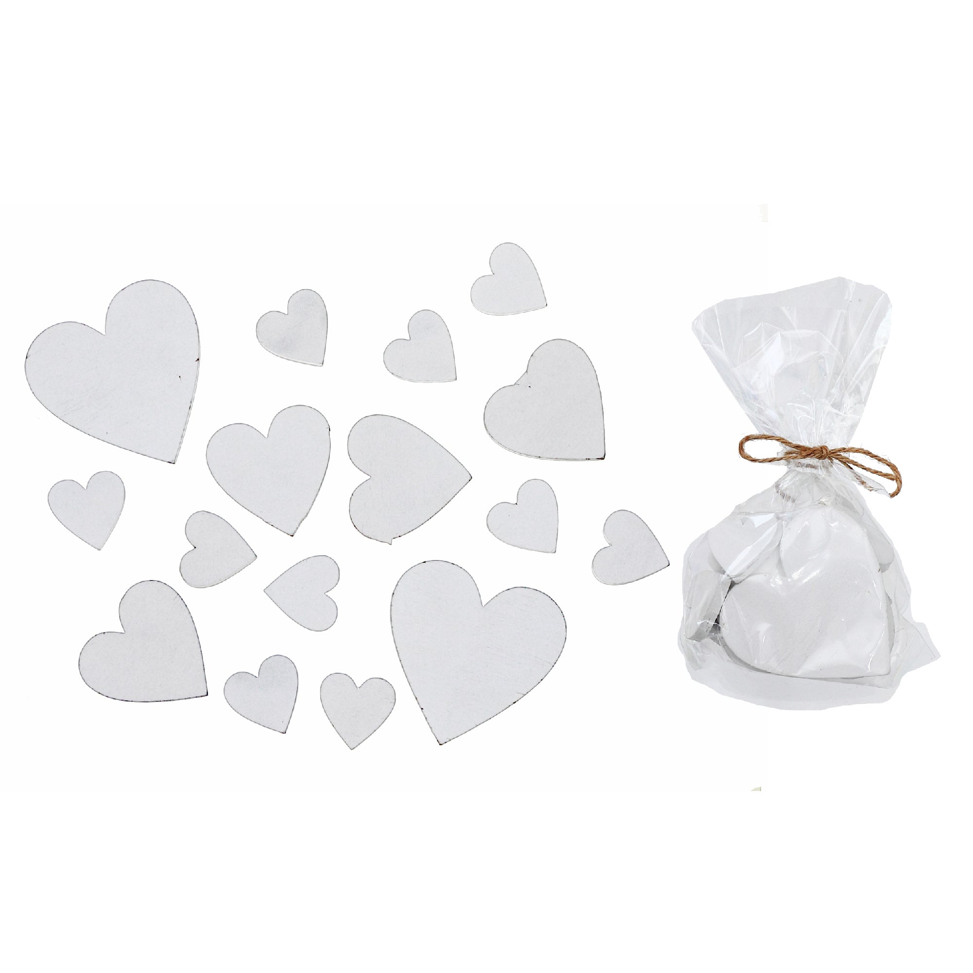 16 Piece Assorted Size White Wooden Heart Ornaments Decorative Hanging Decorations