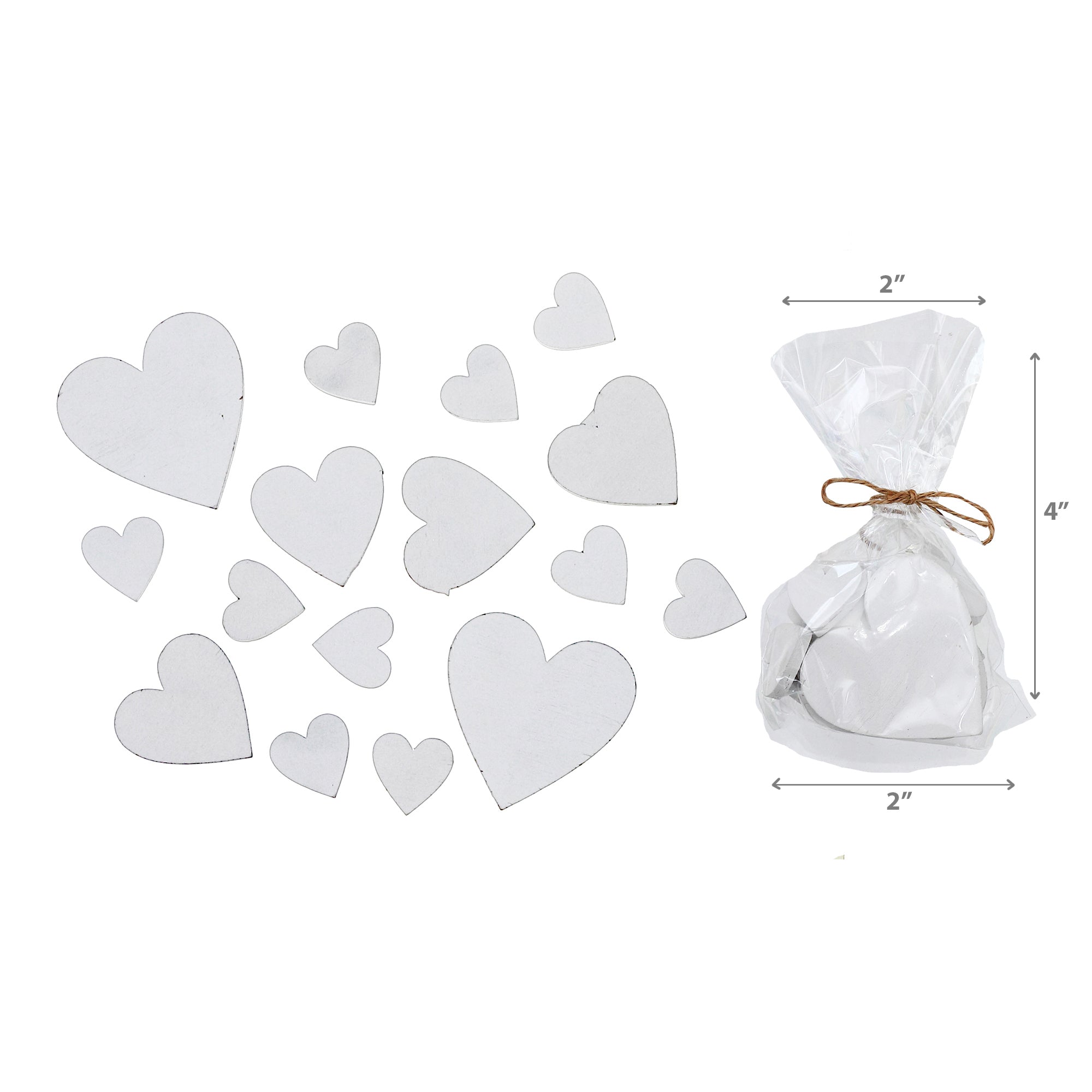 16 Piece Assorted Size White Wooden Heart Ornaments Decorative Hanging Decorations