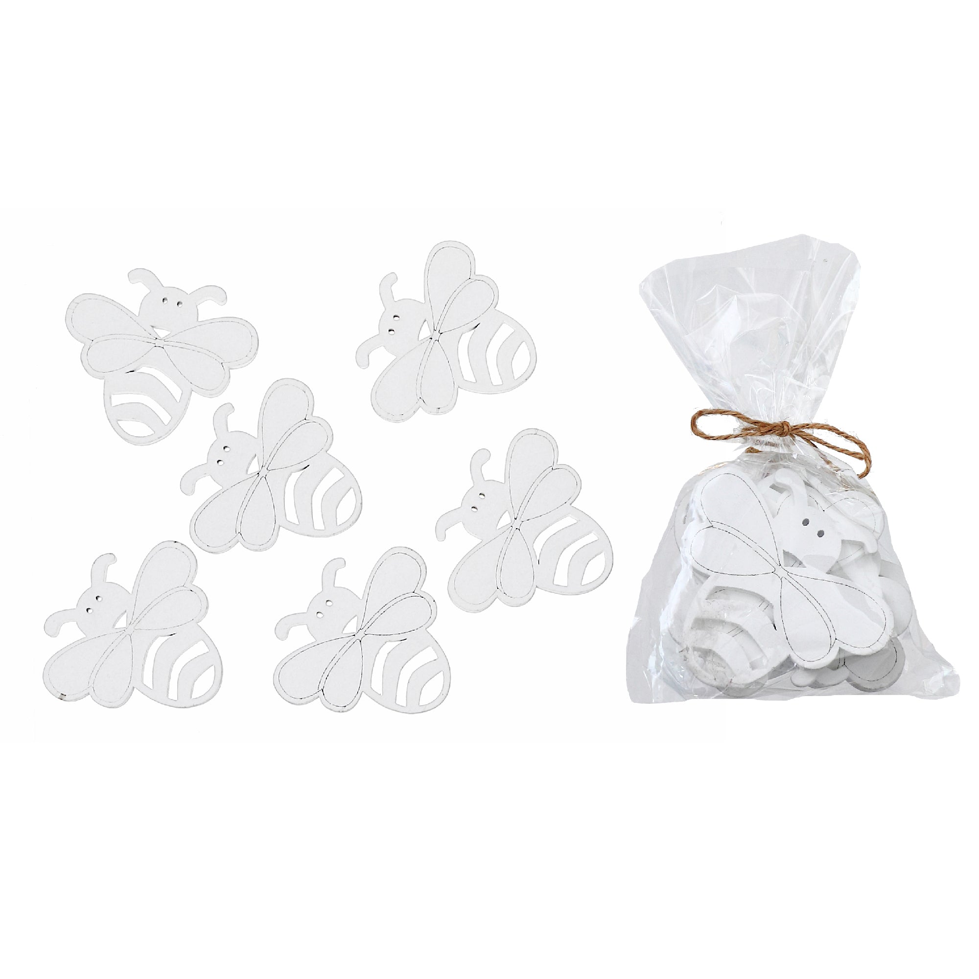 6 Pack White Wooden Bee Ornaments Decorative Hanging Home Decorations