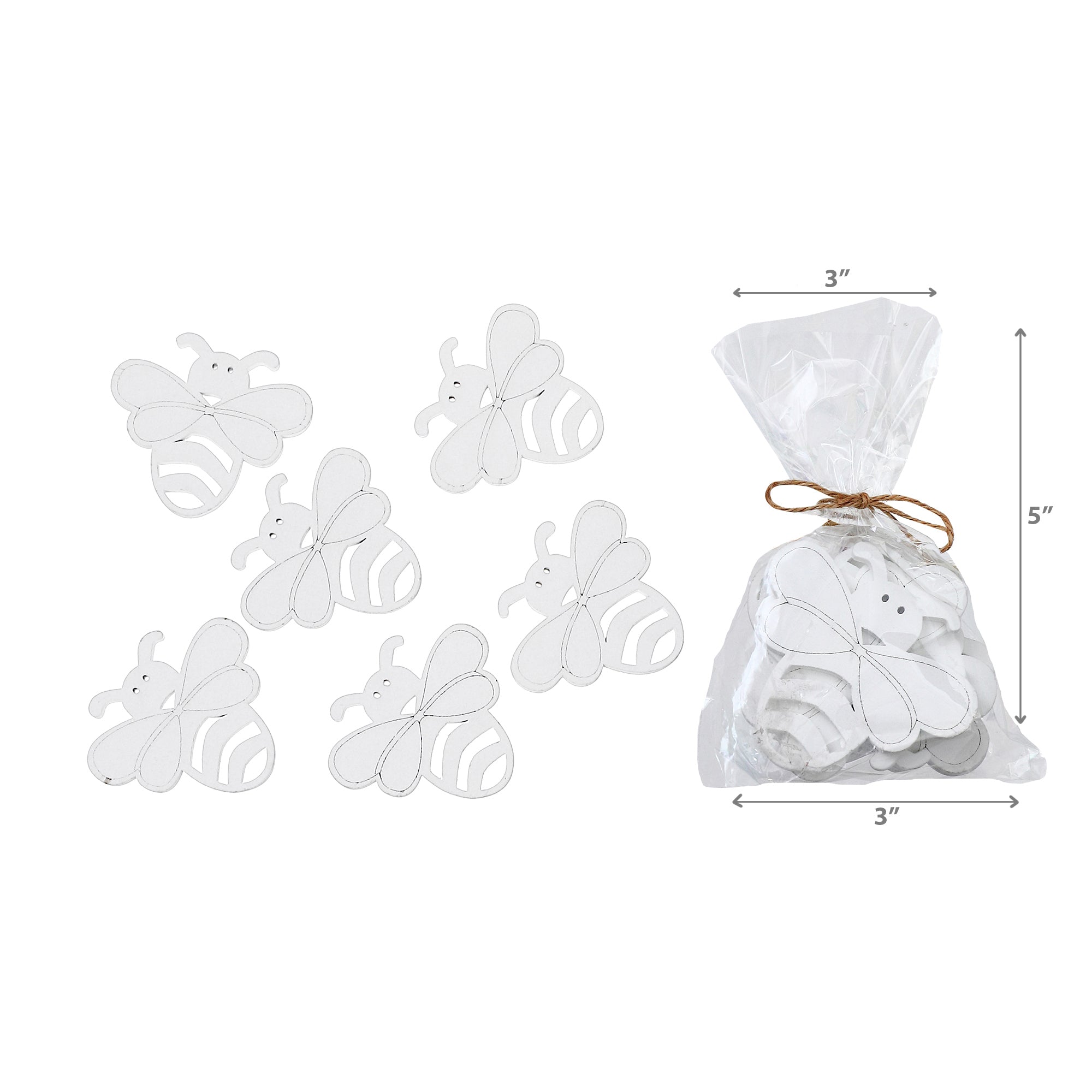 6 Pack White Wooden Bee Ornaments Decorative Hanging Home Decorations