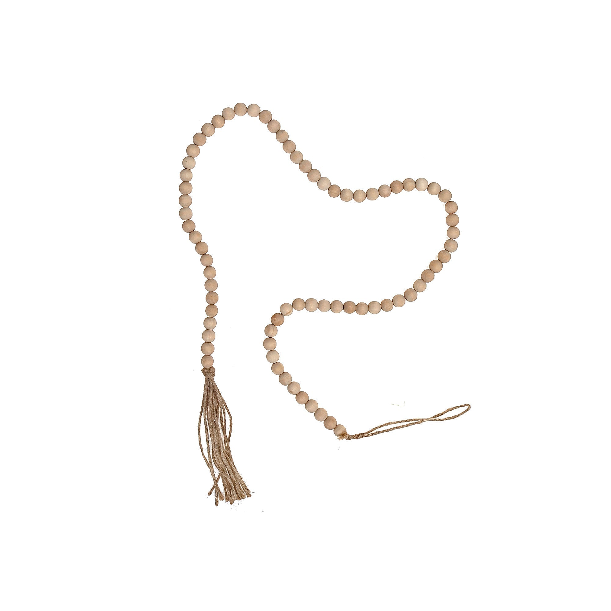 55 Inch Bead Garland With Tassel Natural Set Of 2, Rustic Holiday Decor, Table Accent
