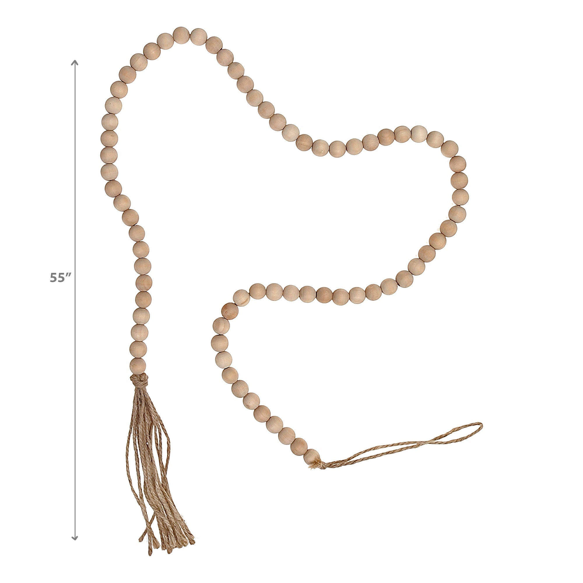 55 Inch Bead Garland With Tassel Natural Set Of 2, Rustic Holiday Decor, Table Accent