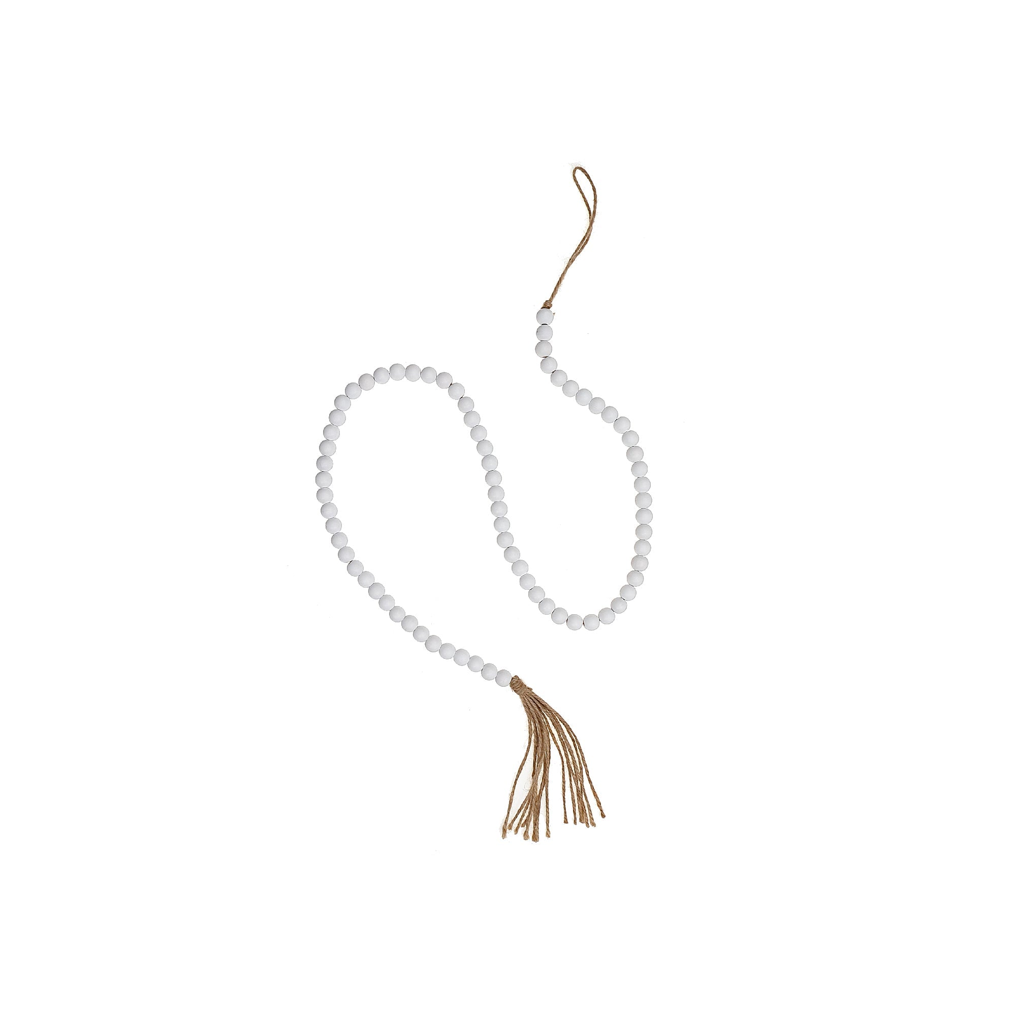 55 Inch Bead Garland With Tassel White Set Of 2, Rustic Holiday Decor, Table Accent