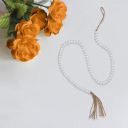 55 Inch Bead Garland With Tassel White Set Of 2, Rustic Holiday Decor, Table Accent