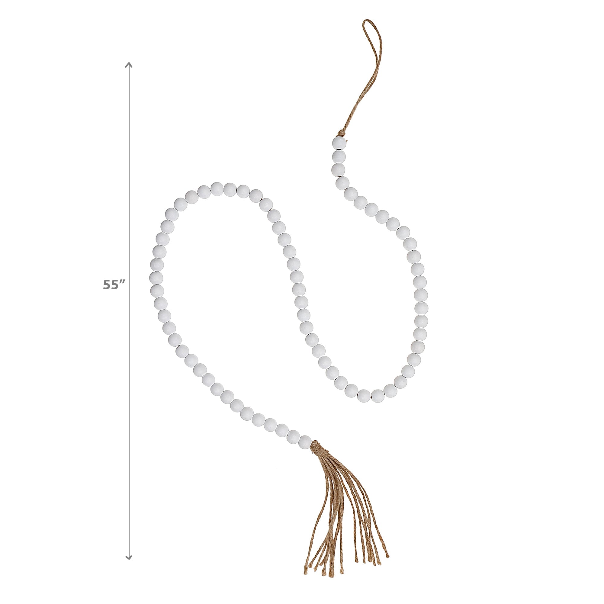 55 Inch Bead Garland With Tassel White Set Of 2, Rustic Holiday Decor, Table Accent