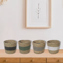 Natural Grass Stripe Basket Assorted - Set of 4