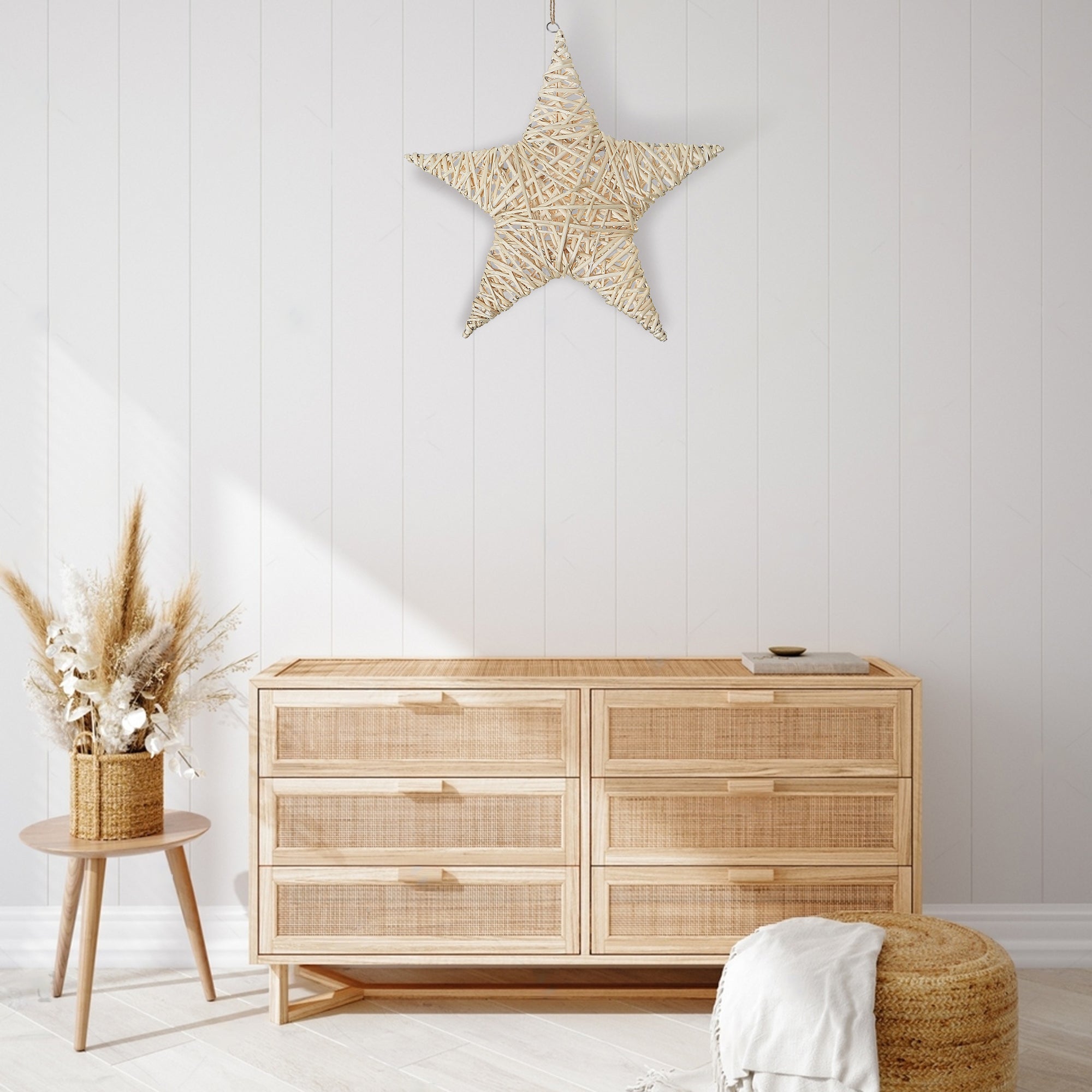 Natural Willow Star Wall Hanger Medium, Medium Natural Willow Star Wall Decor, Rustic Accent