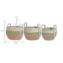 3Pc Natural Grass Basket With Handle Green & Natural
