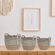 3 Piece Natural Grass Storage Basket Set with Fringe and Handles Woven Decorative Organizer