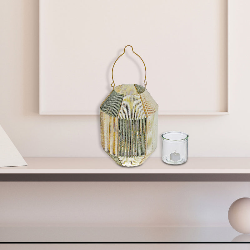 Luna Paper Rope Lantern With Handle Green/Beige