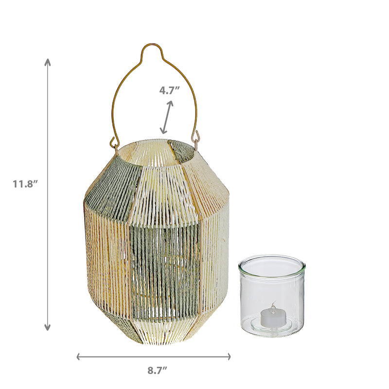 Luna Paper Rope Lantern With Handle Green/Beige