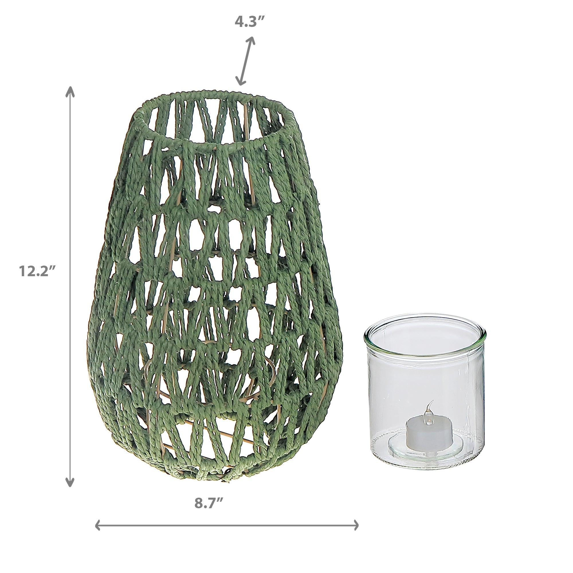 Nova Paper Rope Lantern Green, Green Paper Rope Lantern, Decorative Candle Holder, Indoor Outdoor Accent