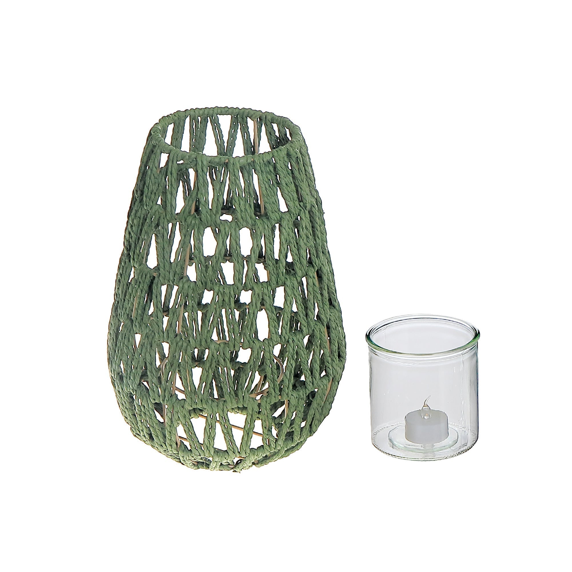 Nova Paper Rope Lantern Green, Green Paper Rope Lantern, Decorative Candle Holder, Indoor Outdoor Accent
