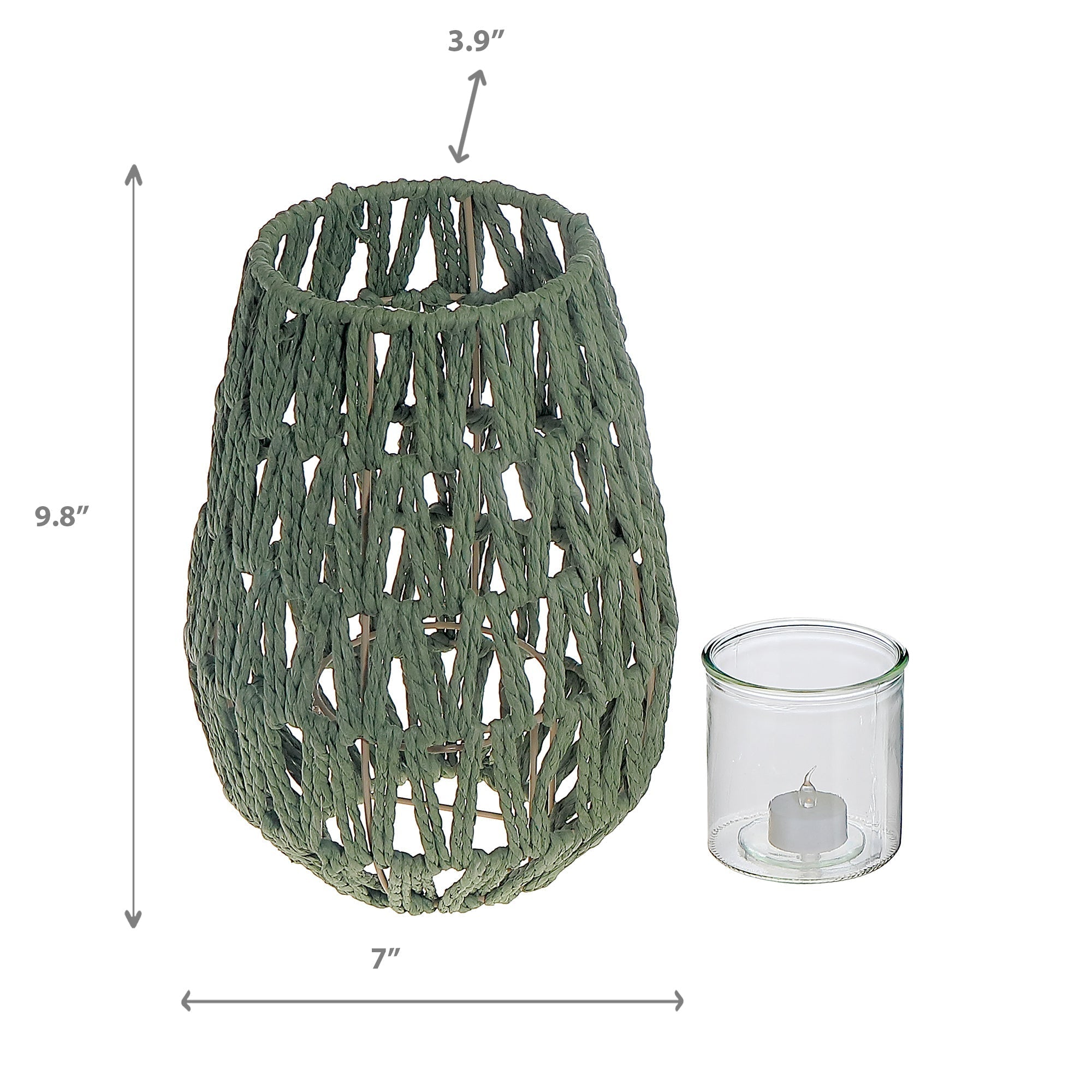 Nova Paper Rope Lantern Green, Green Paper Rope Lantern, Decorative Candle Holder, Indoor Outdoor Accent