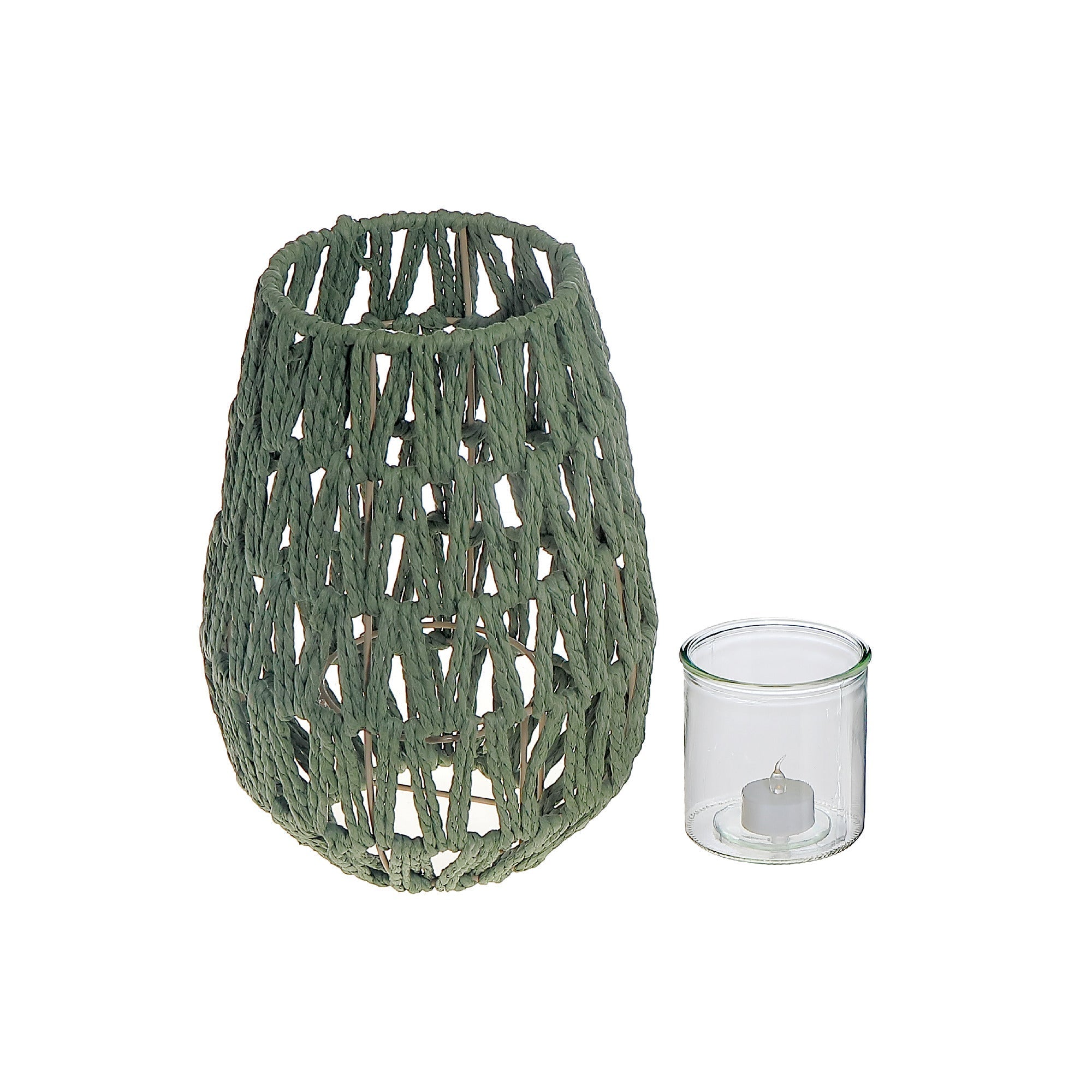 Nova Paper Rope Lantern Green, Green Paper Rope Lantern, Decorative Candle Holder, Indoor Outdoor Accent