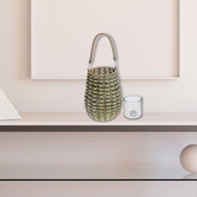 Freya Paper Rope Lantern With Handle Natural Green, Paper Rope Lantern With Handle, Decorative Hanging Candle Holder