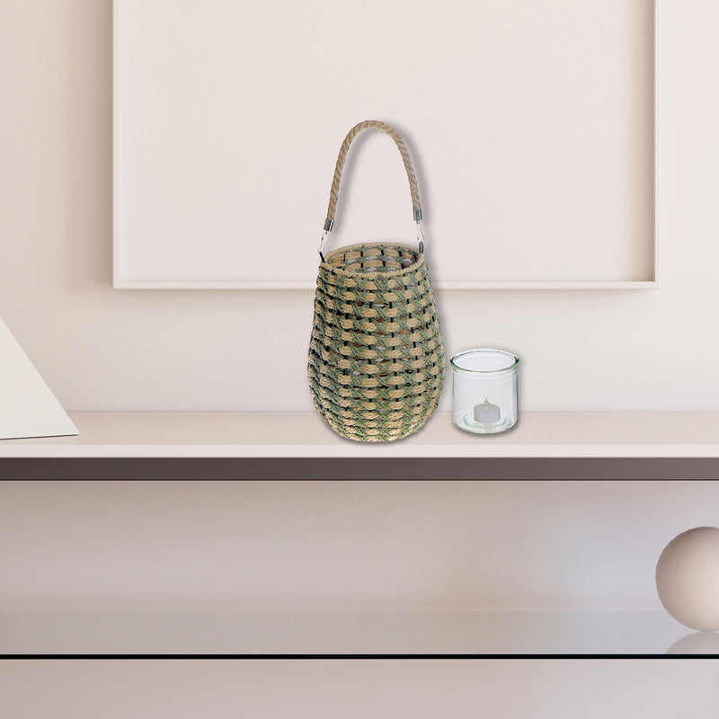 Freya Paper Rope Lantern With Handle (Natural/Green)