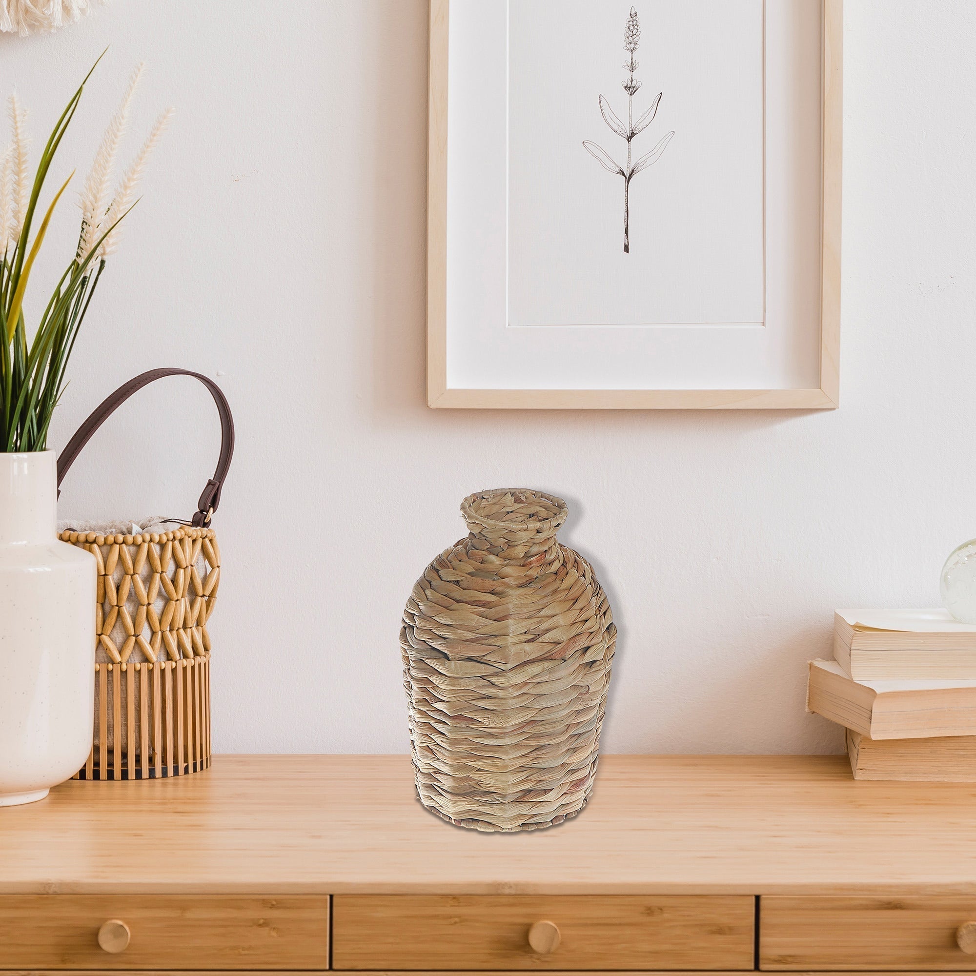 Evelyn Natural Grass Decorative Vase, Eco-Friendly Handmade Home Accent, Rustic or Boho Table Decor, Floral Arrangement Holder