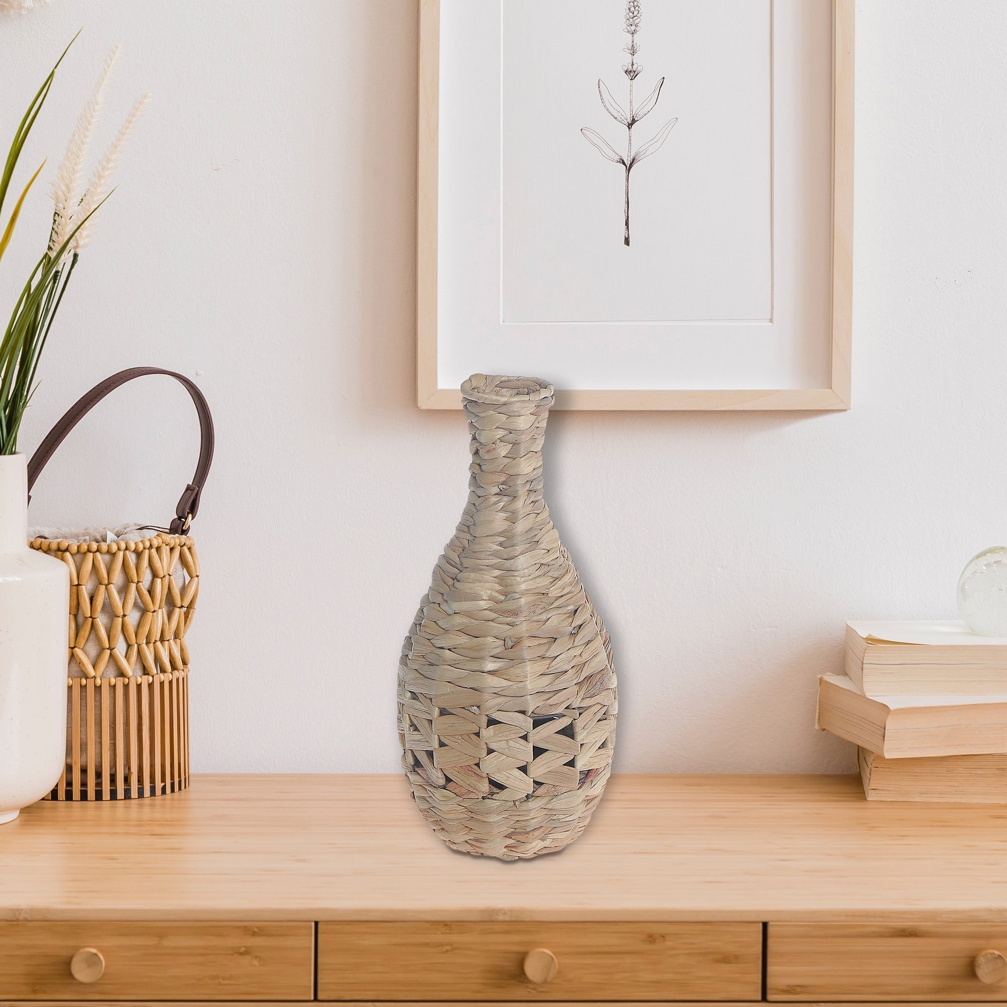 Mila Natural Grass Decorative Vase, Eco-Friendly Handmade Home Accent, Rustic or Boho Table Decor, Floral Arrangement Holder