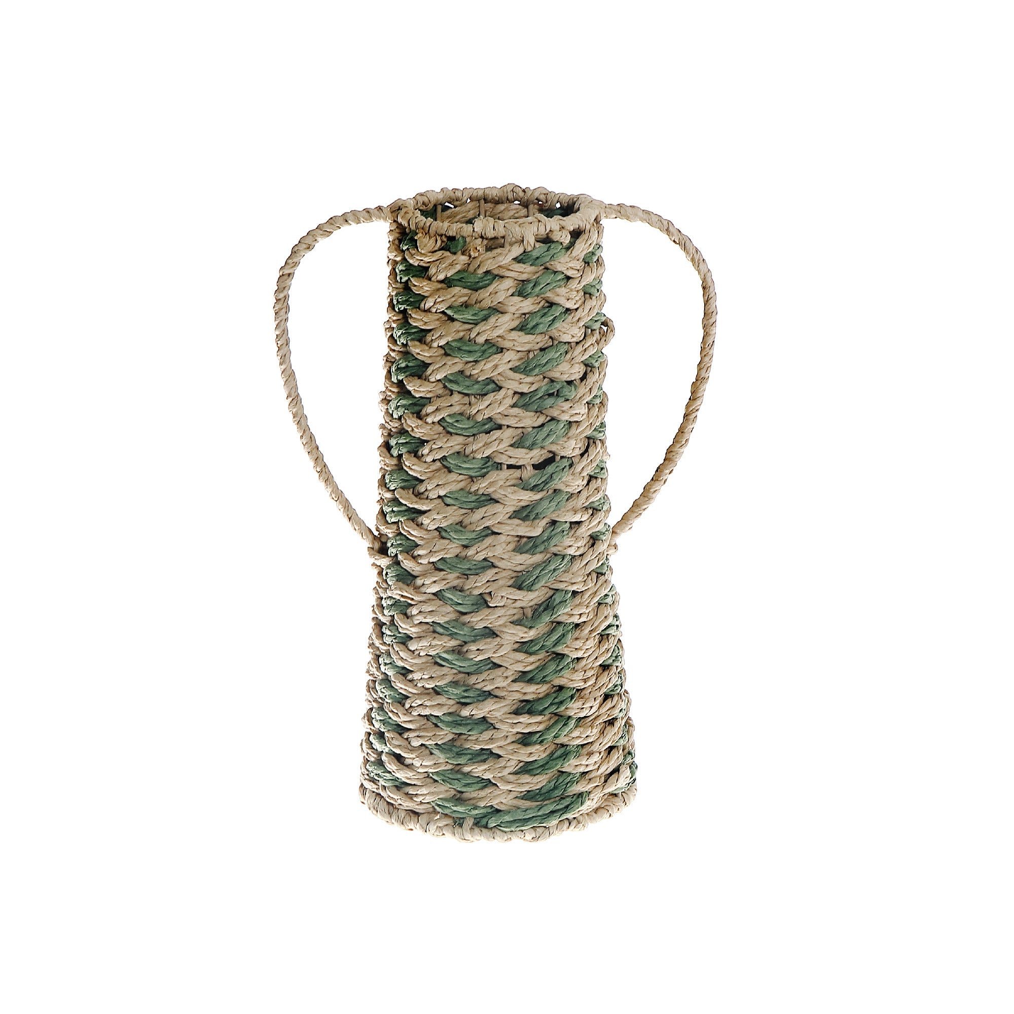 Aria Paper Rope Vase with Handle, Handmade Rustic or Boho Decorative Vase, Table Centerpiece, Floral Holder