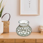 Lana Paper Rope Glass Pot Candle Holder Green Beige, Paper Rope Glass Pot Candle Holder, Rustic Tabletop Lantern