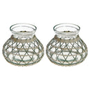 Lana Paper Rope Glass Pot Candle Holder (Green/Beige)