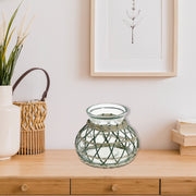 Lana Paper Rope Glass Pot Candle Holder Green Beige, Paper Rope Glass Pot Candle Holder, Rustic Tabletop Lantern