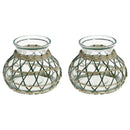 Lana Paper Rope Glass Pot Candle Holder (Green/Beige)