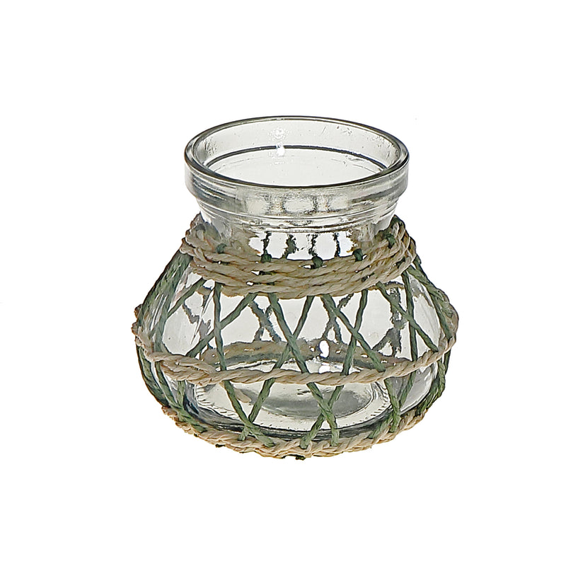 Lana Paper Rope Glass Pot Candle Holder (Green/Beige)