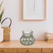 Lana Paper Rope Glass Pot Candle Holder Green Beige, Paper Rope Glass Pot Candle Holder, Rustic Tabletop Lantern