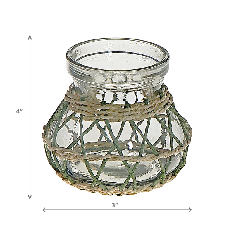 Lana Paper Rope Glass Pot Candle Holder (Green/Beige)