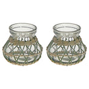 Lana Paper Rope Glass Pot Candle Holder (Green/Beige)