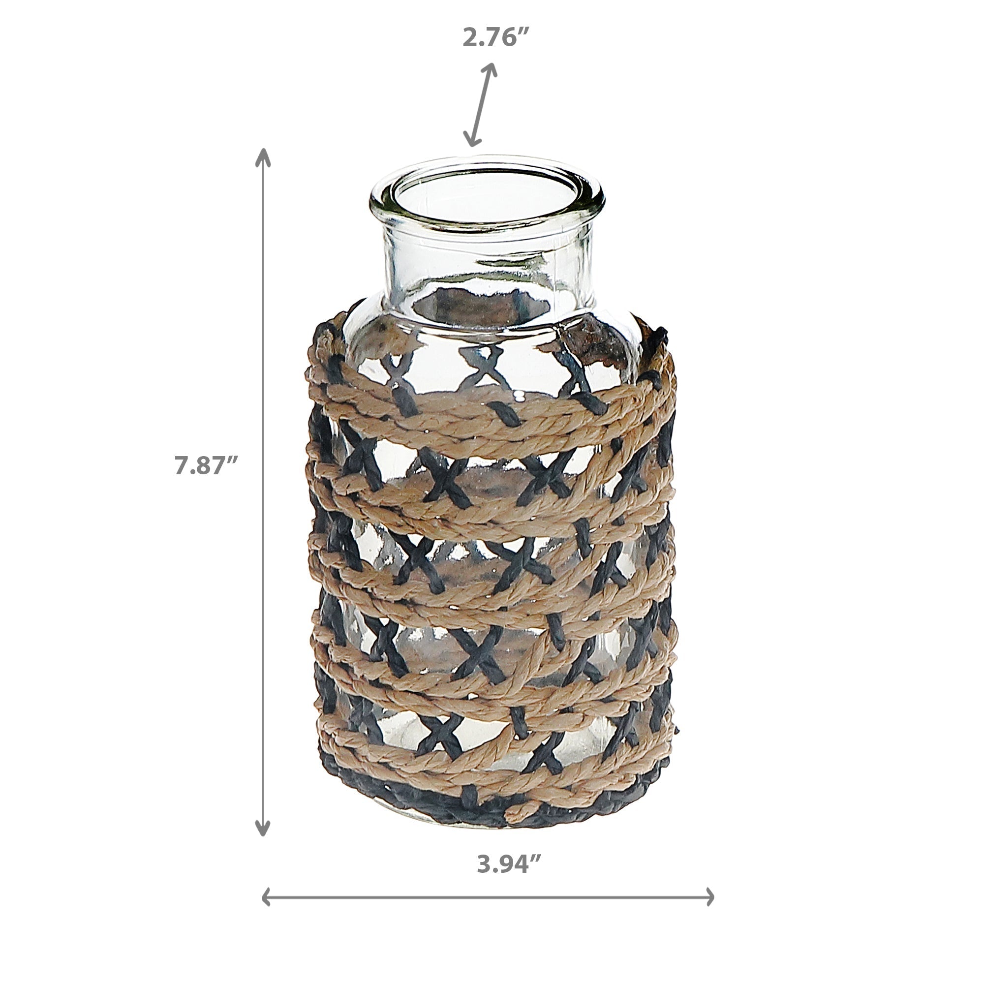 Maya Paper Rope Glass Bottle Candle Holder Brown Black, Paper Rope Glass Bottle Candle Holder, Rustic Tabletop Lantern
