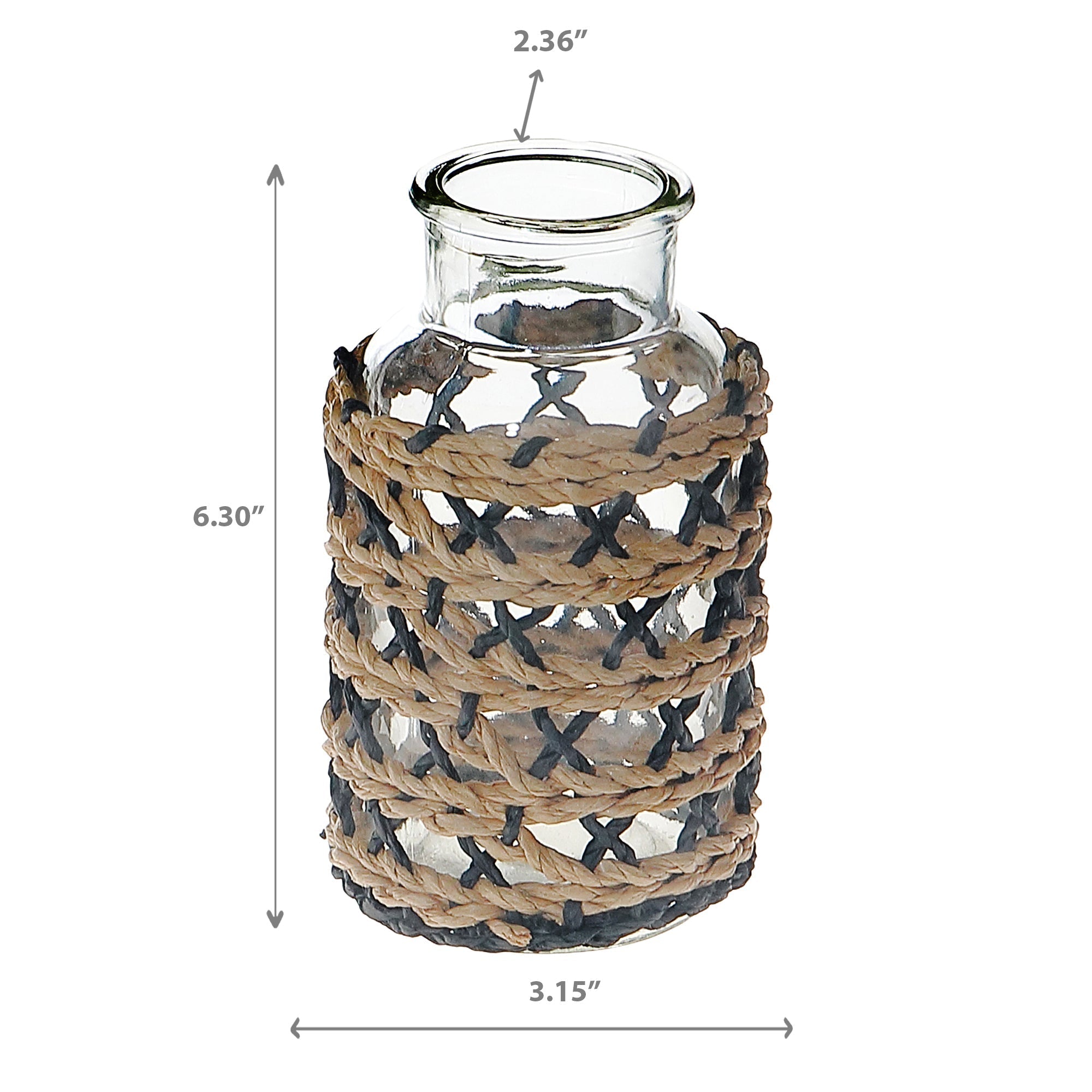 Maya Paper Rope Glass Bottle Candle Holder Brown Black, Paper Rope Glass Bottle Candle Holder, Rustic Tabletop Lantern