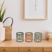 Kyla Paper Rope Round Glass Candle Holder Assorted Set Of 3, Round Paper Rope Glass Candle Holder Set Of 3, Decorative Lantern Style Accent
