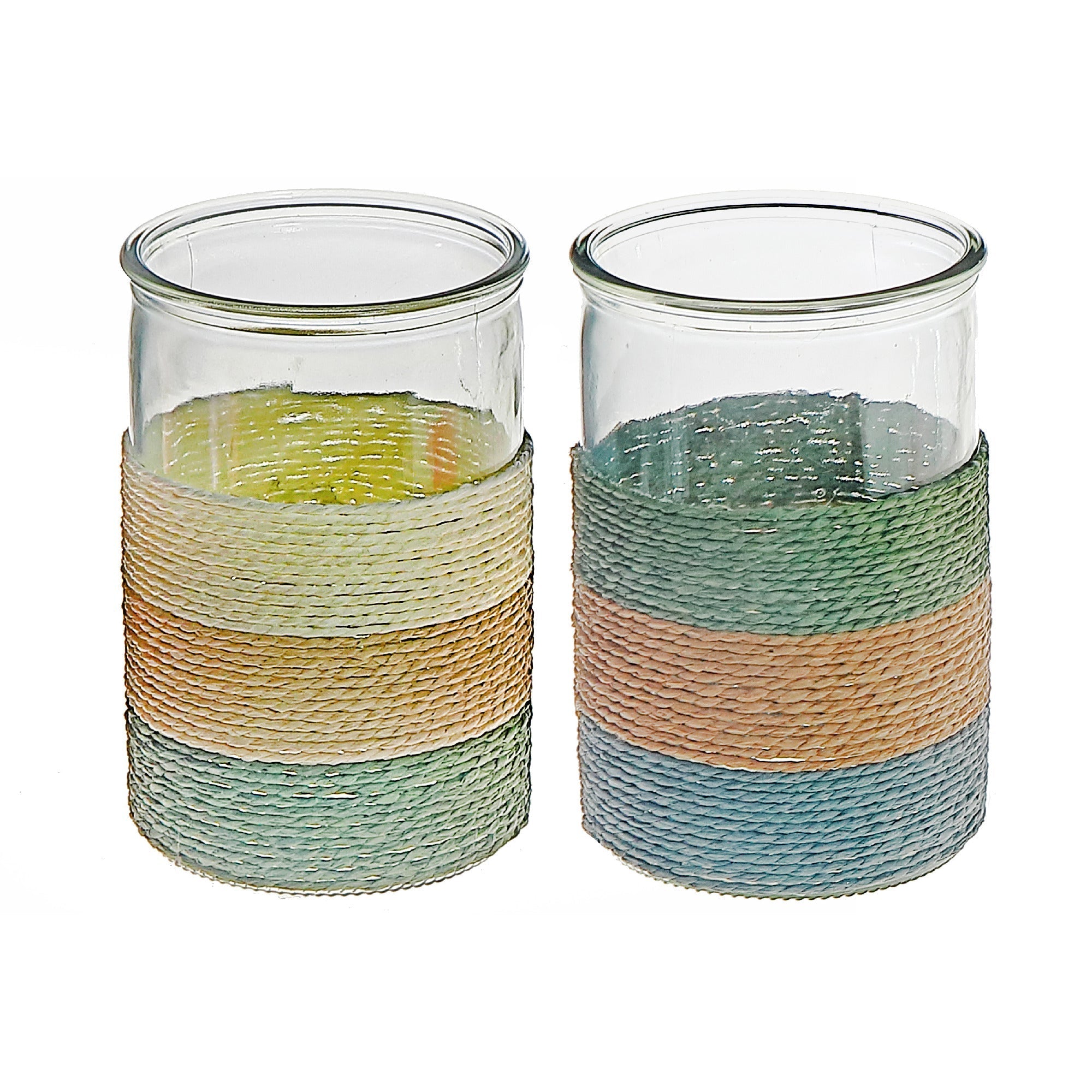 Gia Paper Rope Glass Candle Holder Assorted, Paper Rope Glass Candle Holder, Decorative Tabletop Lantern, Coastal Home Accent