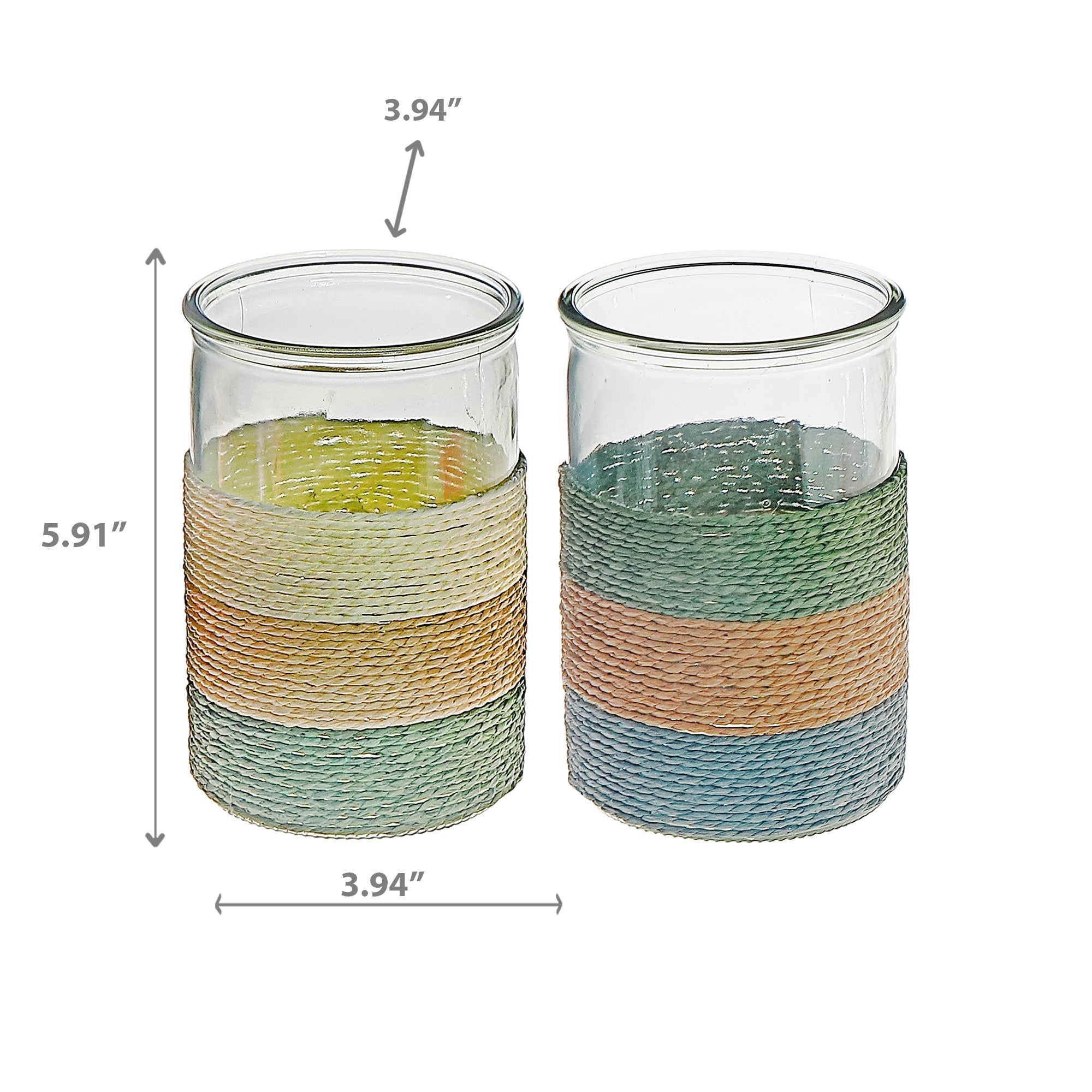 Gia Paper Rope Glass Candle Holder Assorted, Paper Rope Glass Candle Holder, Decorative Tabletop Lantern, Coastal Home Accent