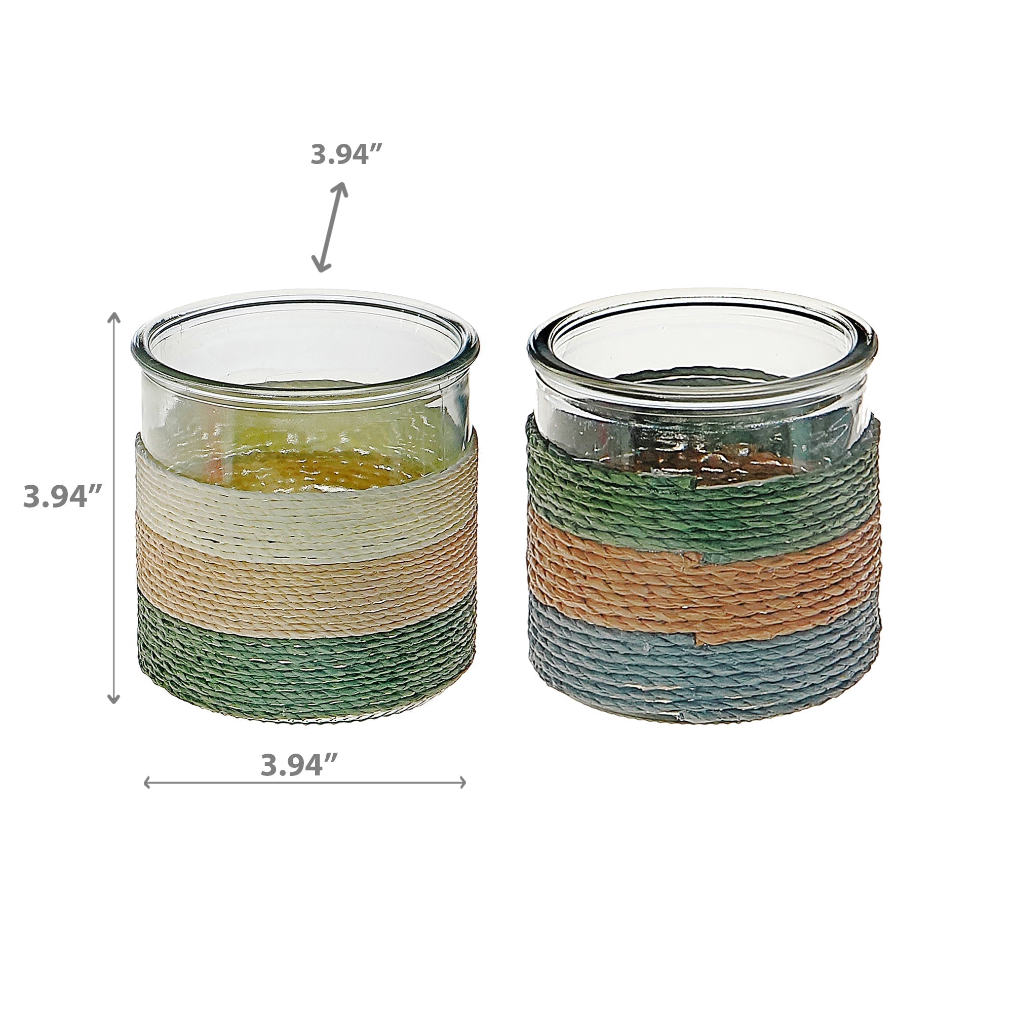 Gia Paper Rope Glass Candle Holder Assorted, Paper Rope Glass Candle Holder, Decorative Tabletop Lantern, Coastal Home Accent