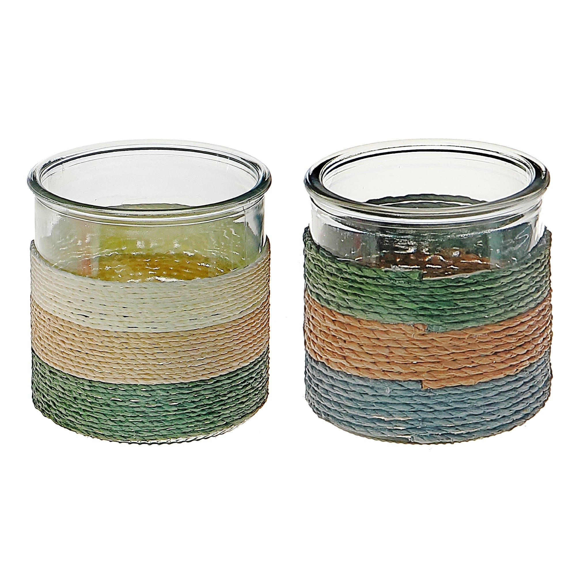 Gia Paper Rope Glass Candle Holder Assorted, Paper Rope Glass Candle Holder, Decorative Tabletop Lantern, Coastal Home Accent
