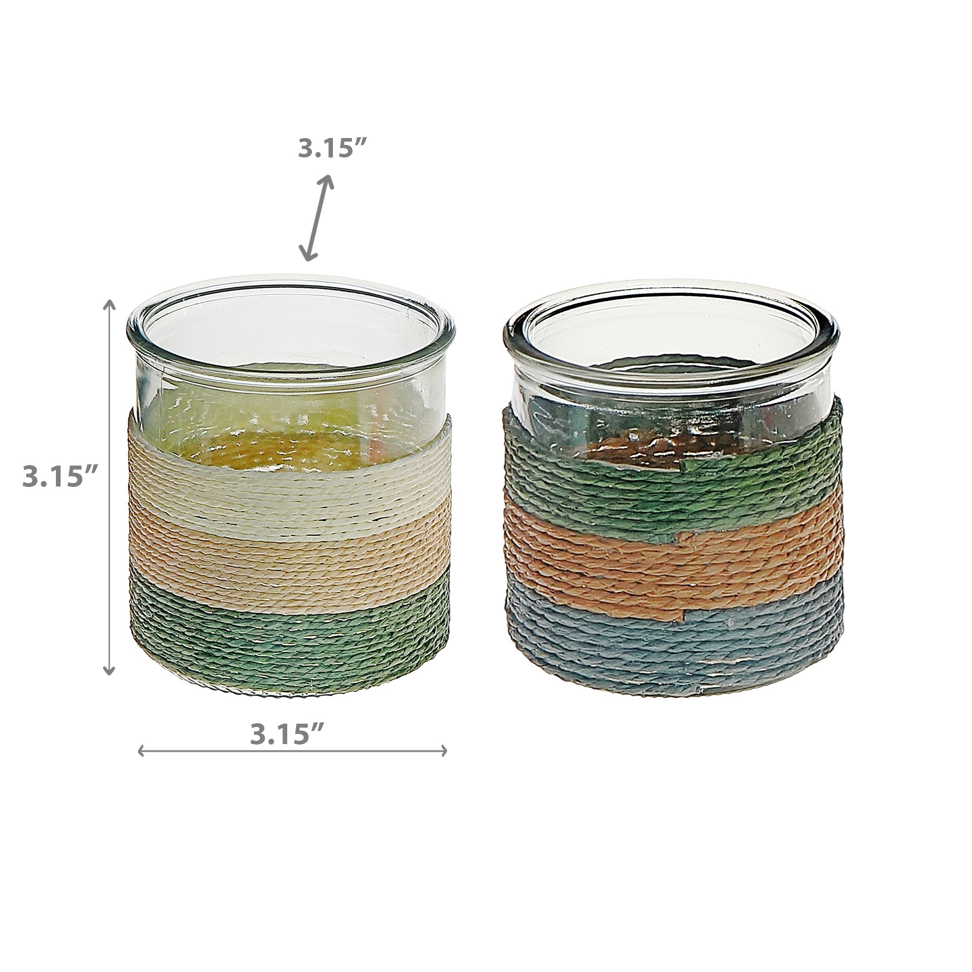 Gia Paper Rope Glass Candle Holder Assorted, Paper Rope Glass Candle Holder, Decorative Tabletop Lantern, Coastal Home Accent