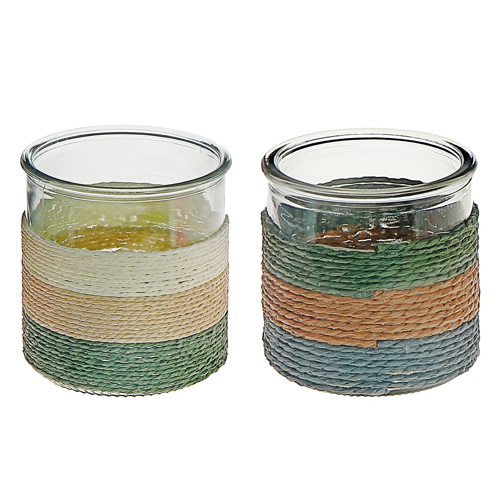 Gia Paper Rope Glass Candle Holder Assorted, Paper Rope Glass Candle Holder, Decorative Tabletop Lantern, Coastal Home Accent