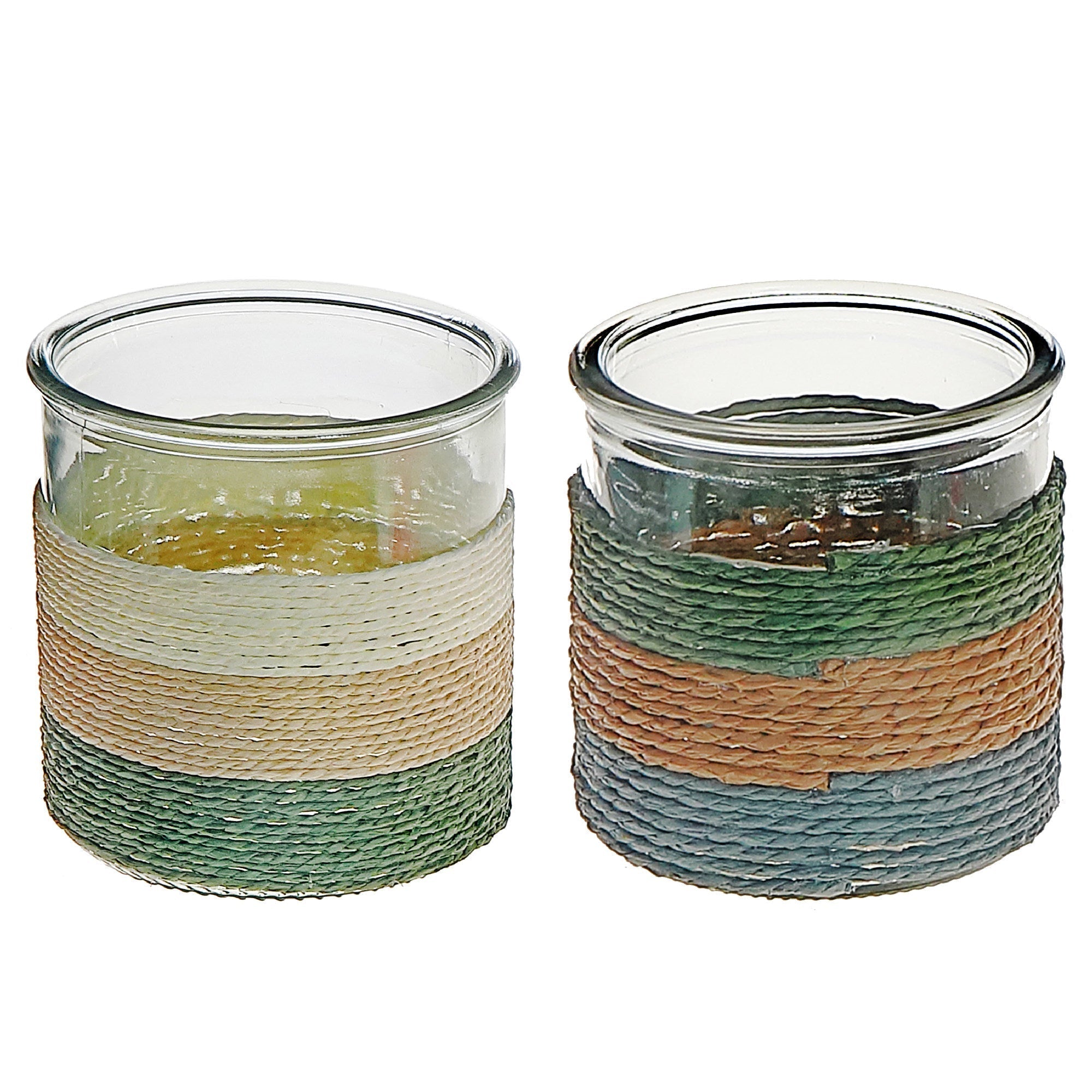 Gia Paper Rope Glass Candle Holder Assorted, Paper Rope Glass Candle Holder, Decorative Tabletop Lantern, Coastal Home Accent