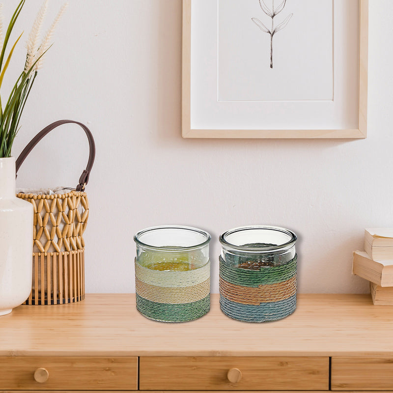 Gia Paper Rope Glass Candle Holder (Asstd.)