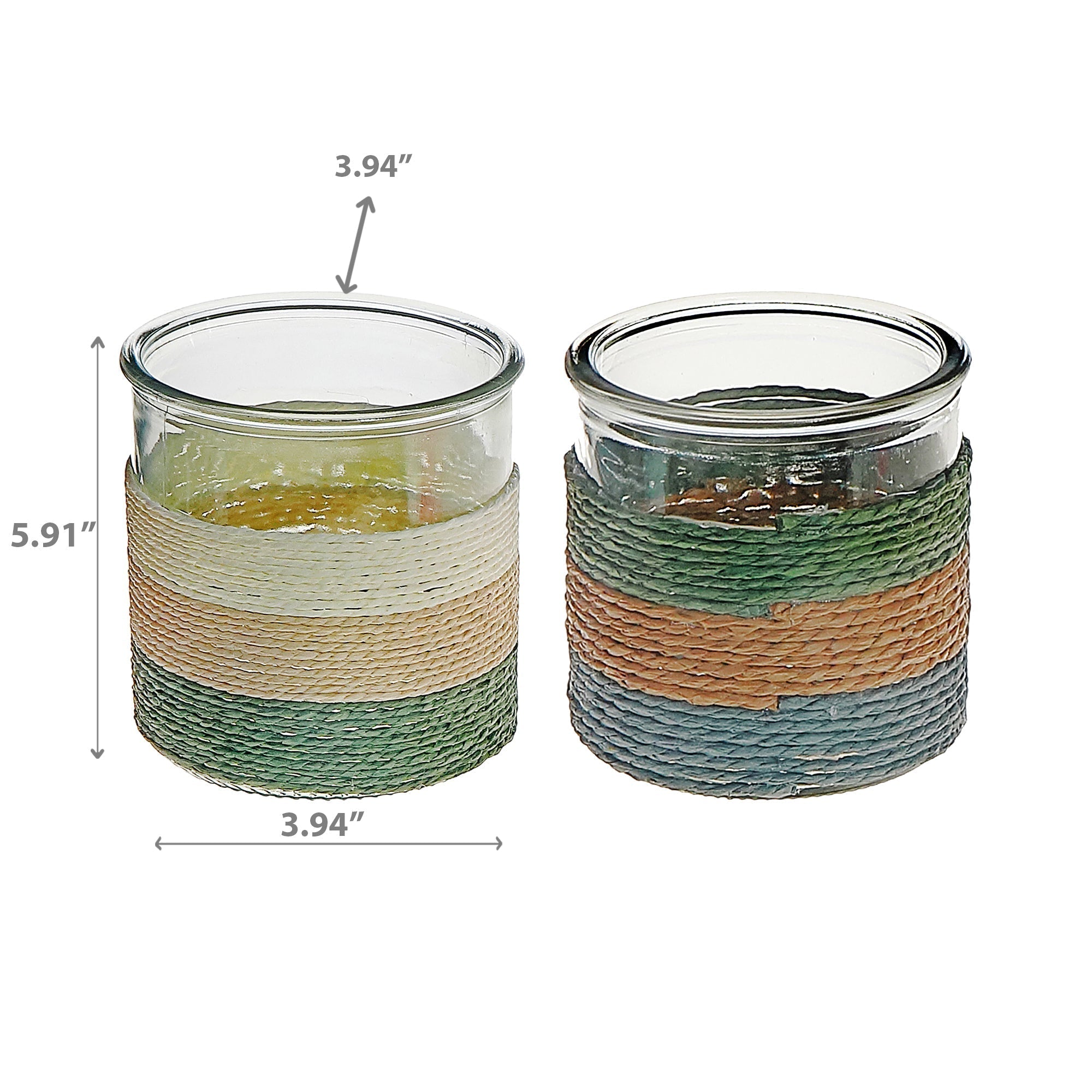Gia Paper Rope Glass Candle Holder Assorted, Paper Rope Glass Candle Holder, Decorative Tabletop Lantern, Coastal Home Accent