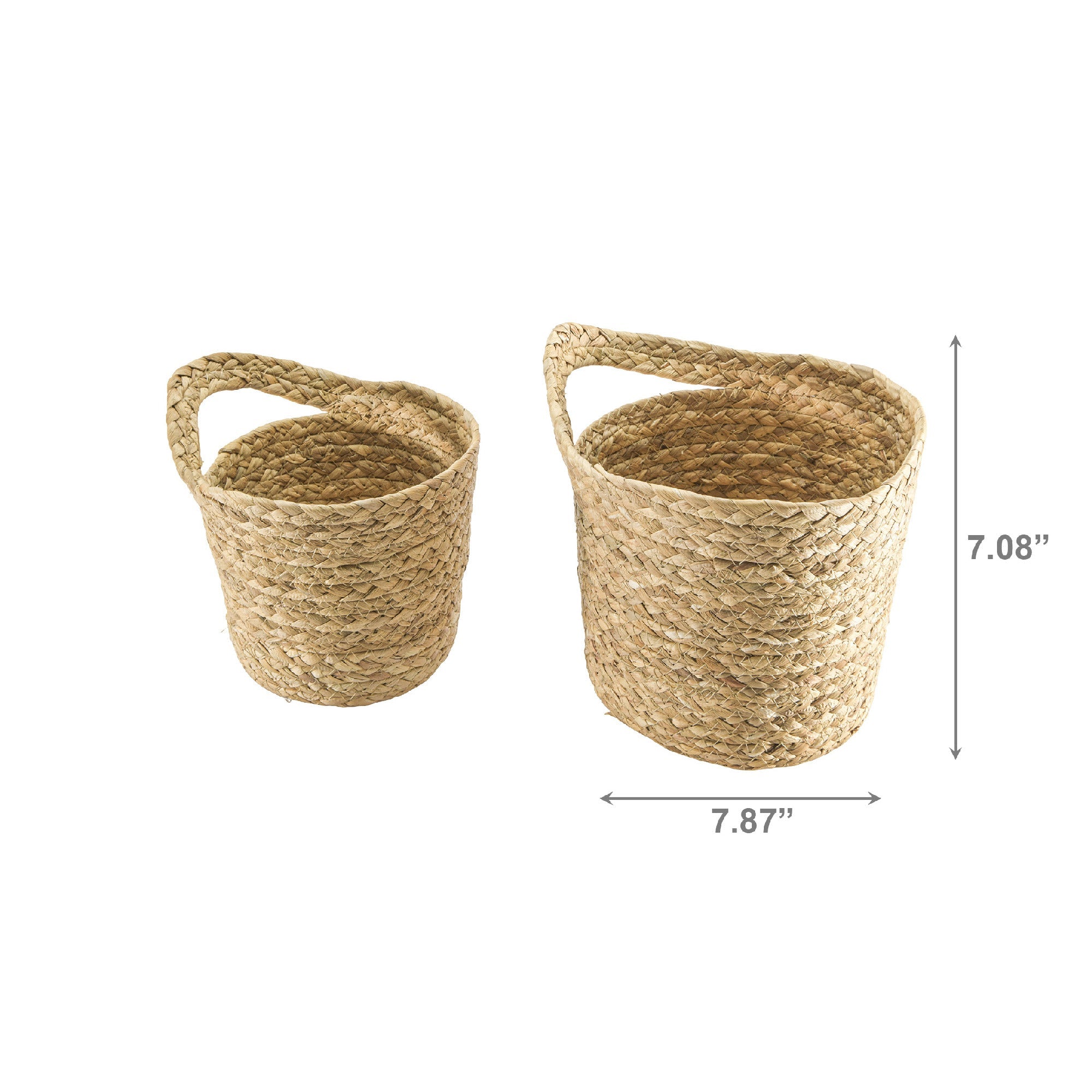 Set of 2 Natural Water Hyacinth Round Baskets with Handles
