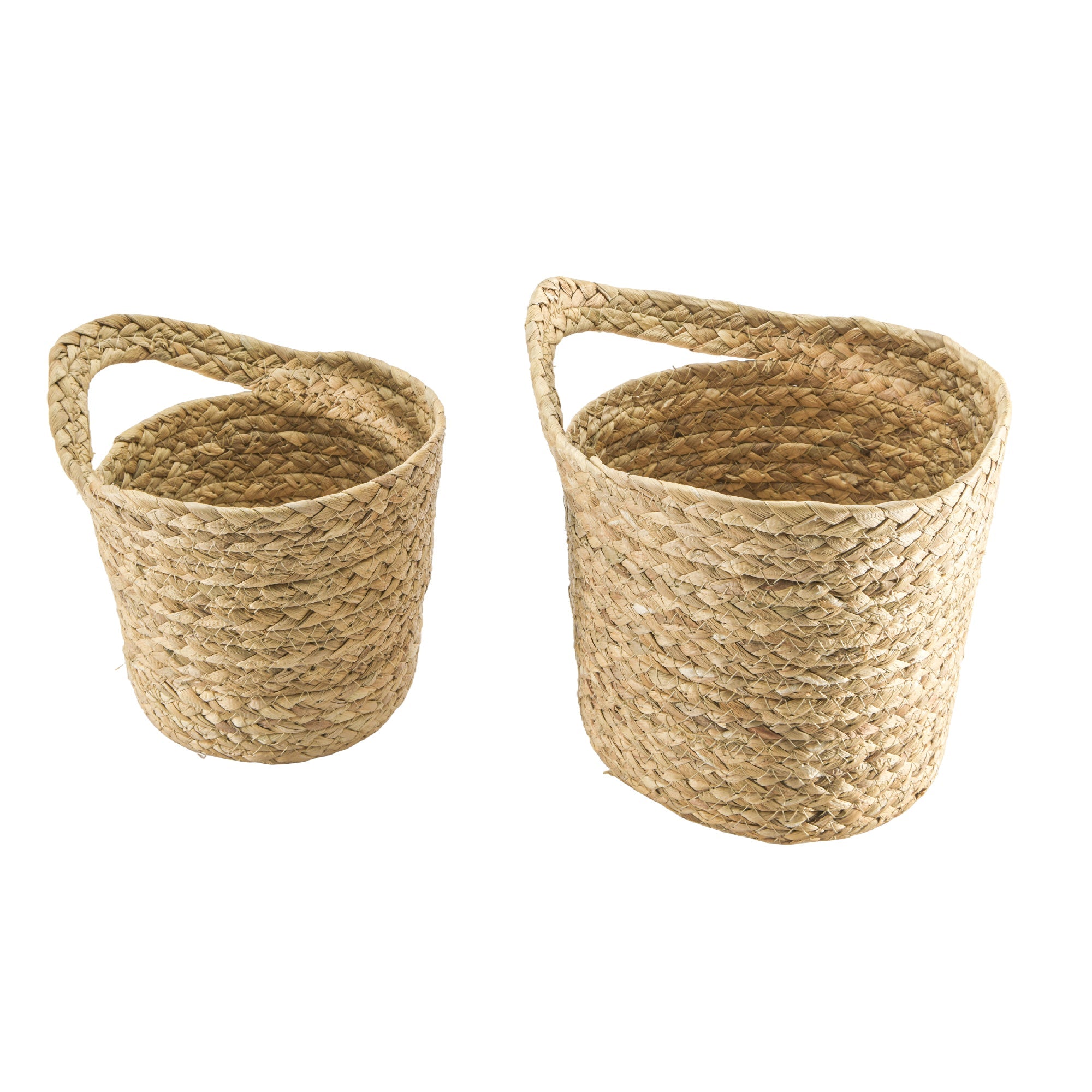 Set of 2 Natural Water Hyacinth Round Baskets with Handles