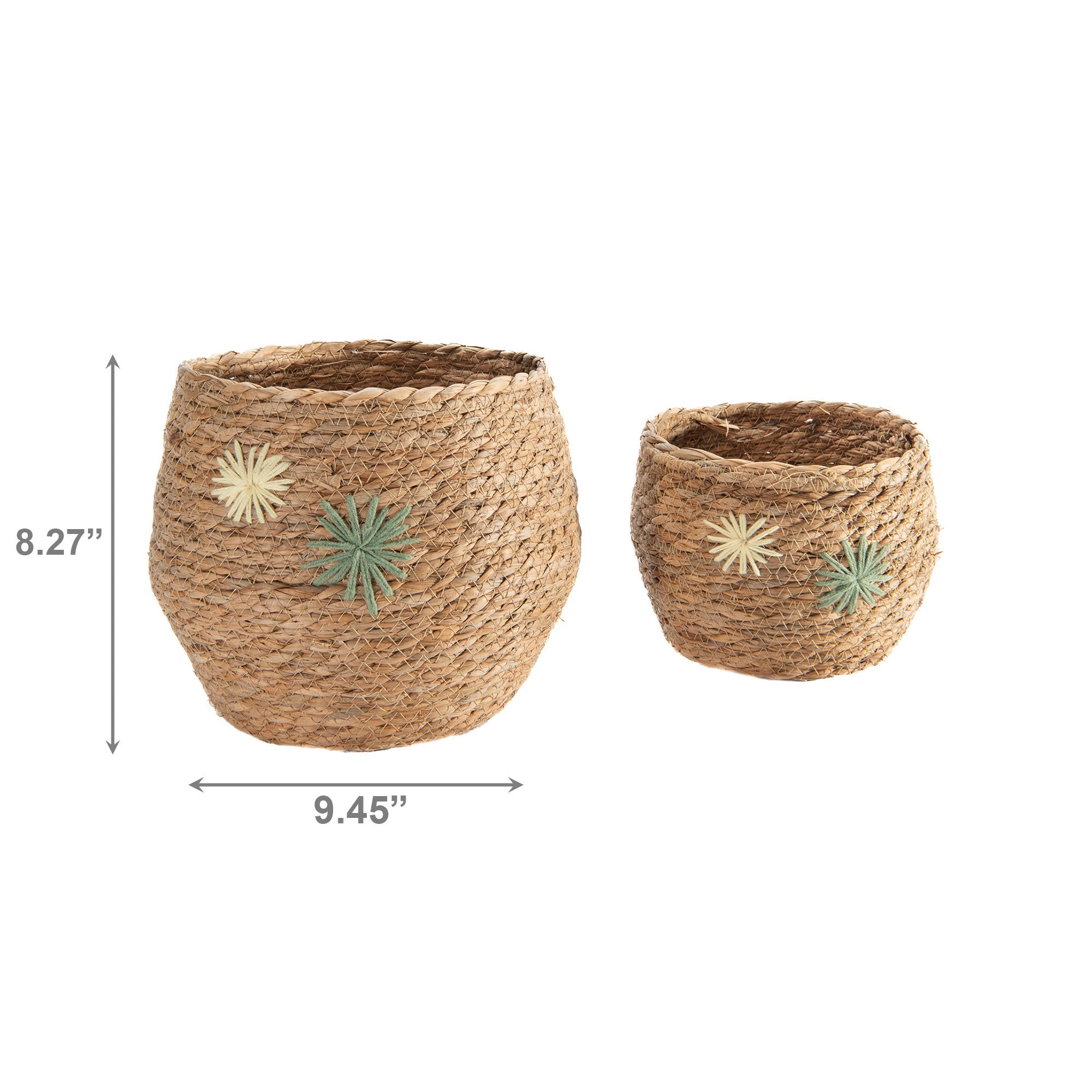 Set of 2 Natural Grass Fleur-Shaped Decorative Baskets