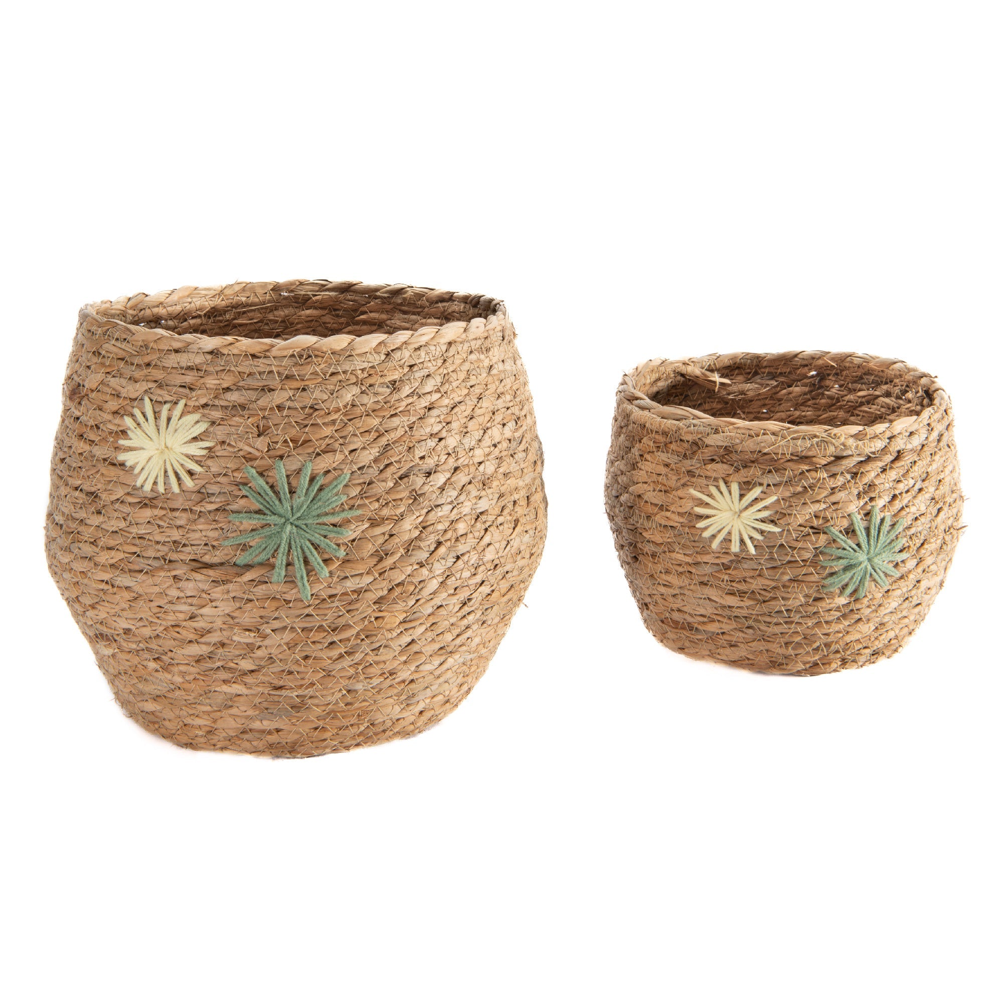Set of 2 Natural Grass Fleur-Shaped Decorative Baskets