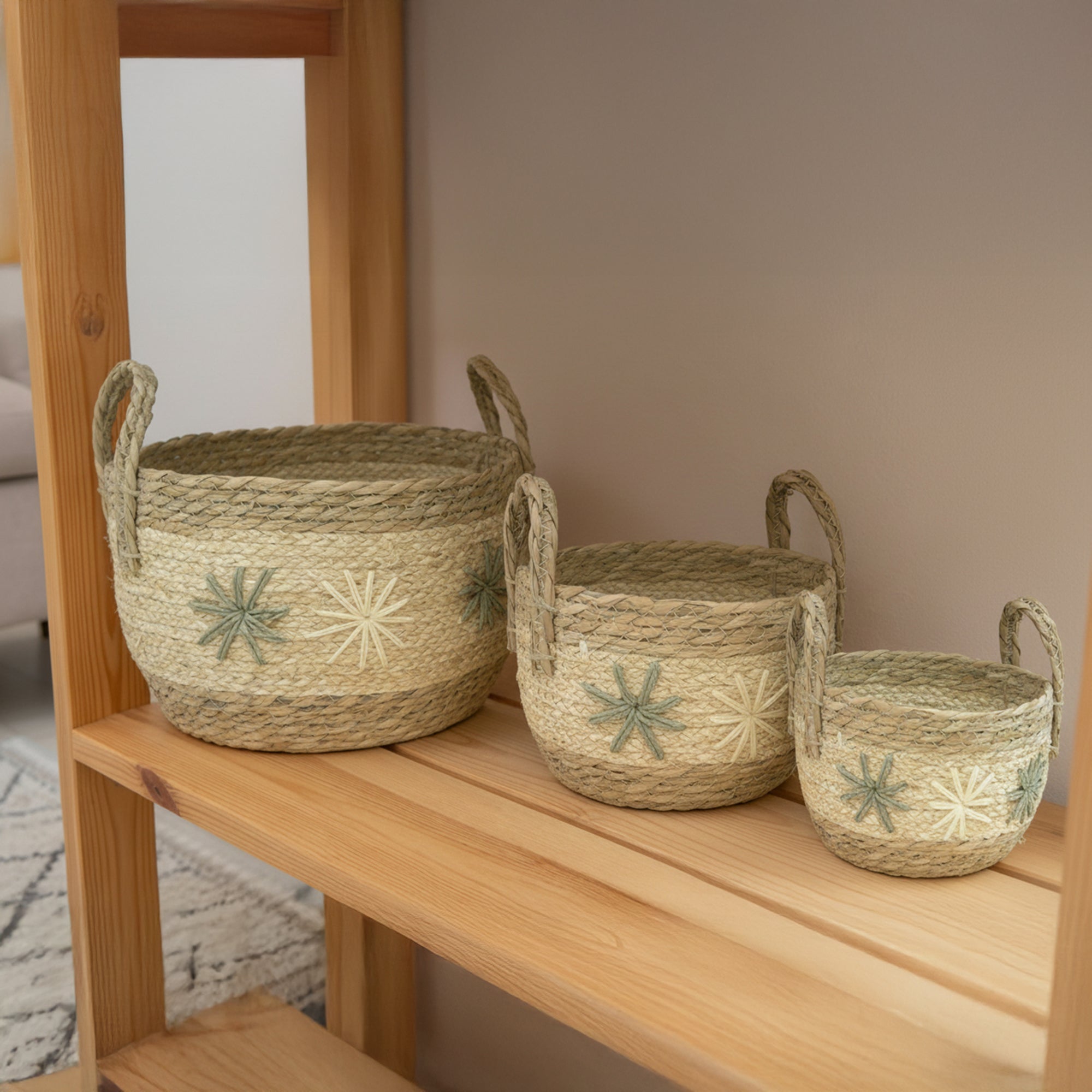 Set of 3 Tami Corn Rope Baskets with Handles