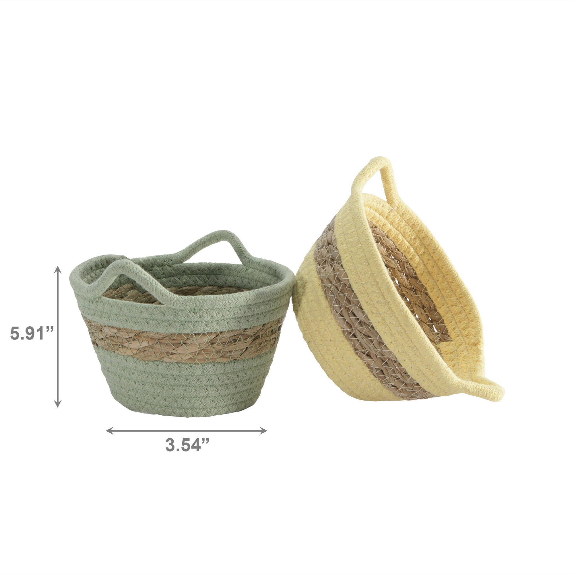 Assorted Cotton & Natural Grass Basket with Handle - Set of 4